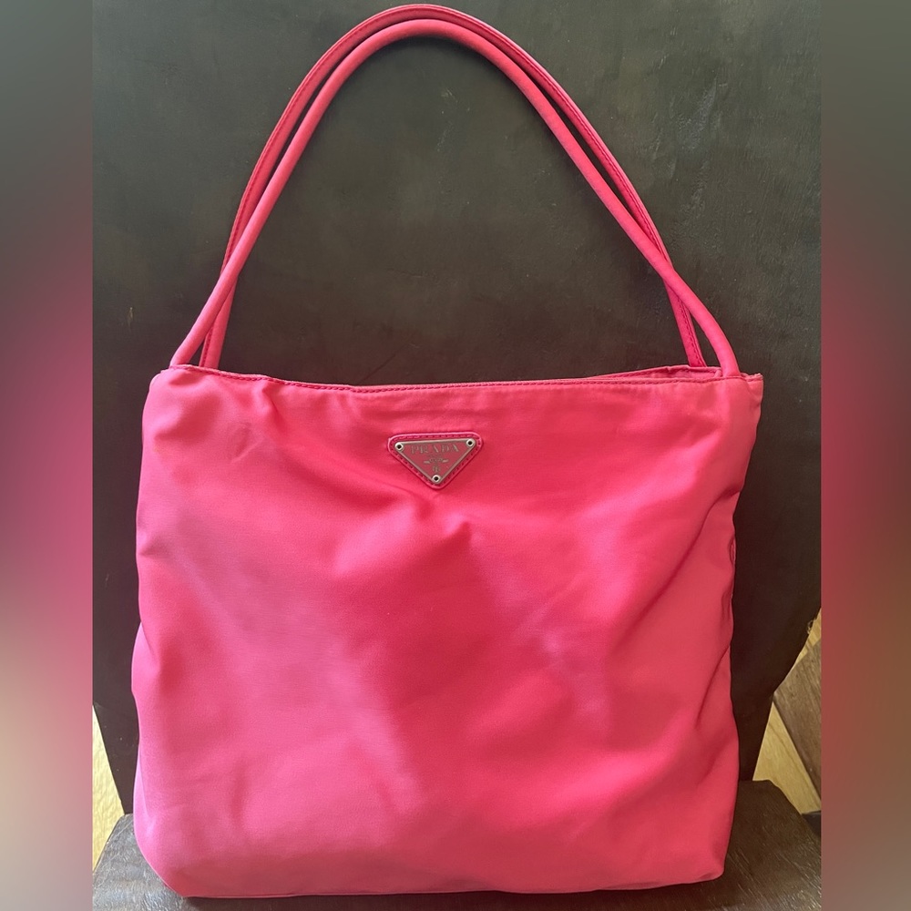 Prada Nylon Tote In Hot Pink! Great Pre-loved Condition!